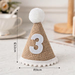 chapeau anniversaire enfant rayures pompon chiffres decoratif festif adhésif blanc marron bleu orange