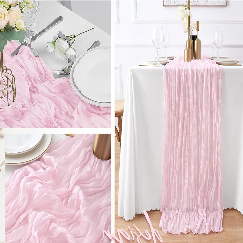 chemin table ruban rose clair rayures horizontales boho décoration mariage fête bohème