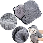 serviette bain chien chenille pattes imprimées grise bleue blanche confortable pratique