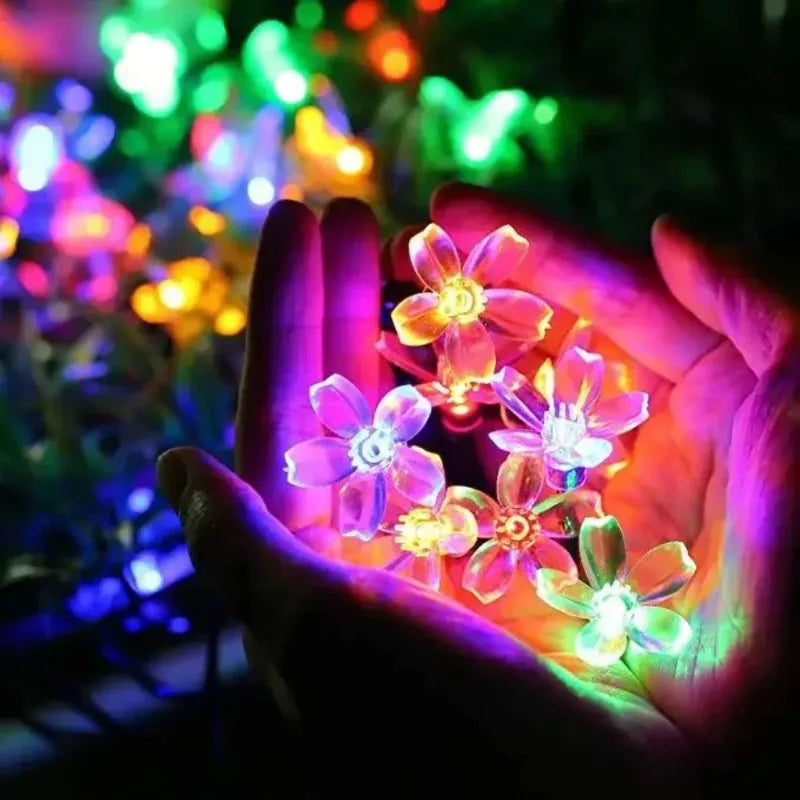 guirlande lumineuse solaire fleurs violet bleu moderne clips extérieur led imperméable 100leds 12m