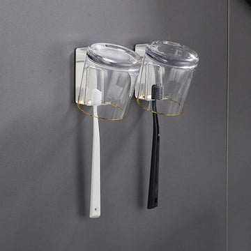 porte brosses dents verres adhésif moderne transparent salle bain minimaliste fixations murales