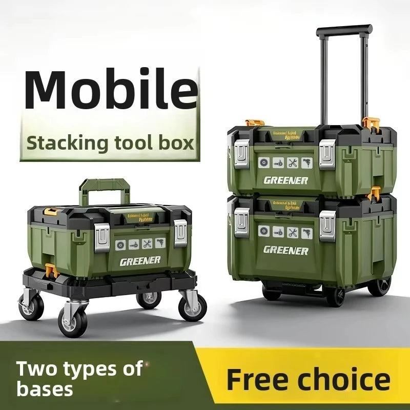 boîte outils modulaire pratique robuste vert olive mat poignées roulettes compartiments divisibles