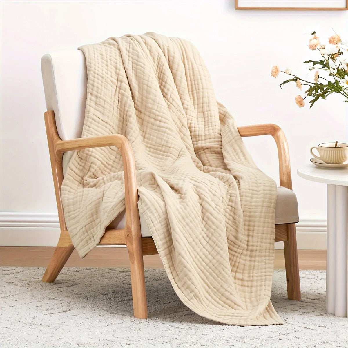 grande couverture coton beige carreaux douce respirante lit canapé voyage maison adulte