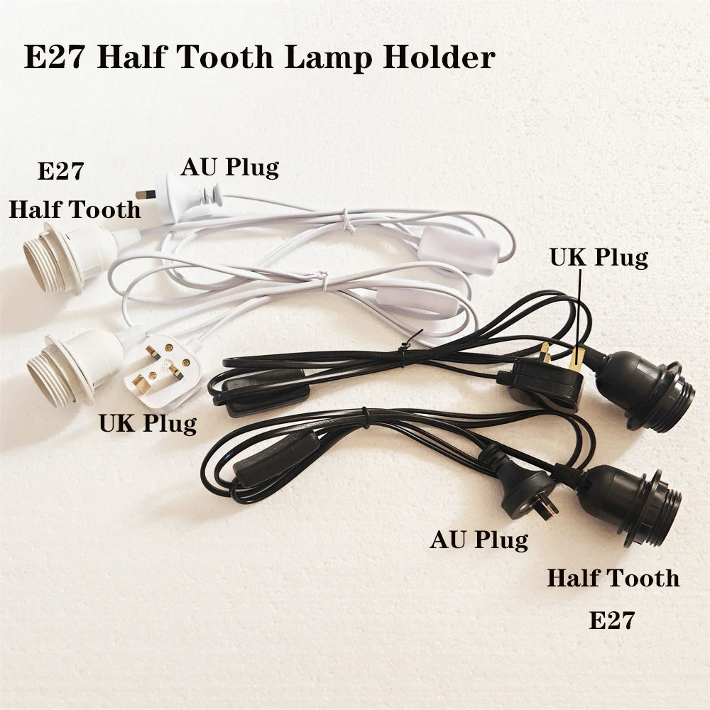 support lampe e27 blanc noir dents lisse moderne câble électrique prise uk led