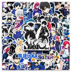sticker anime personnages textes bleu lock chigo goal shi team football noir blanc