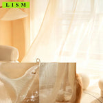 rideau beige clair semi transparent rayures fines brillant moderne élégant fenêtre salon maison