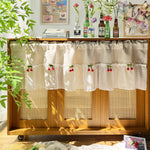 rideau blanc pois cerises relief polyester translucide decoratif rustique cuisine chambre fenetre