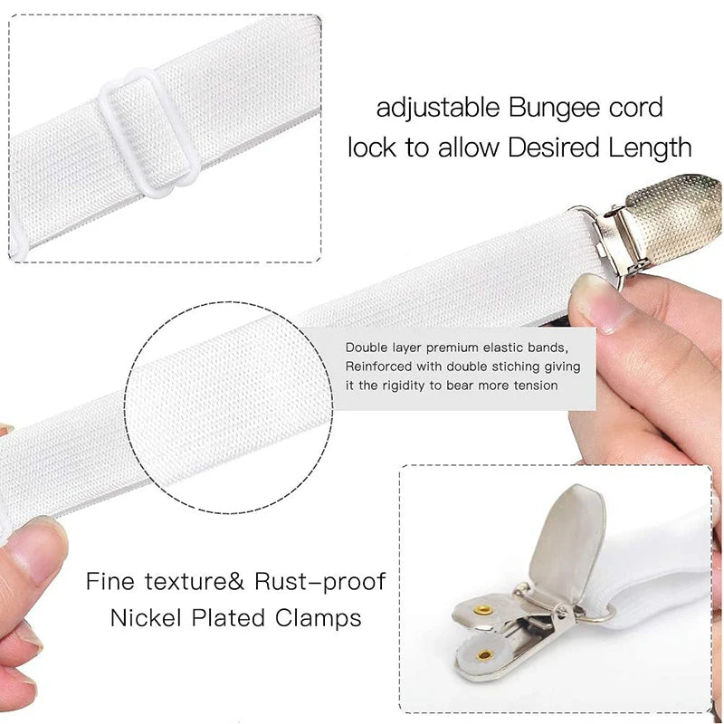 attaches draps clips élastiques réglables tissu texturé métal brillant noir blanc roseclair minimaliste fonctionnel