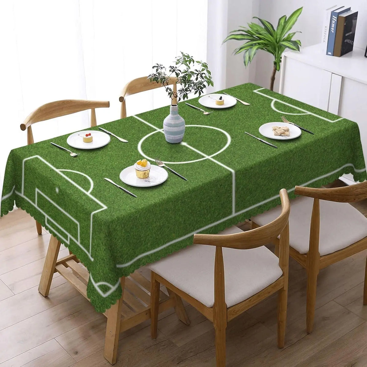 nappe table football vert terrain lignes blanches moderne polyestère réutilisable 137x183cm