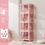 meuble rangement moderne portes transparent rose clair bambou 80cm large