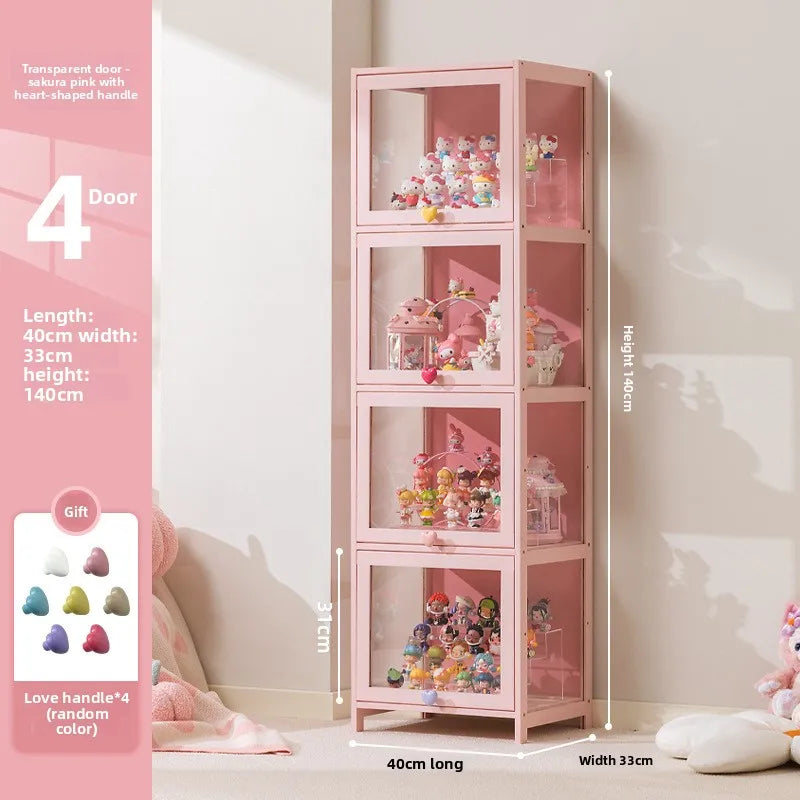 meuble rangement moderne portes transparent rose clair bambou 80cm large