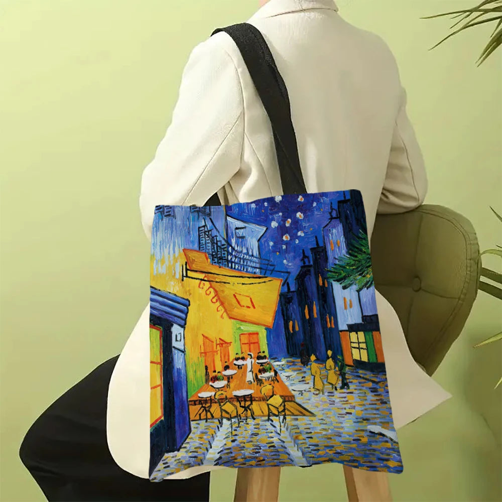sac main décontracté moderne motif floral urbain van gogh femme toile lin