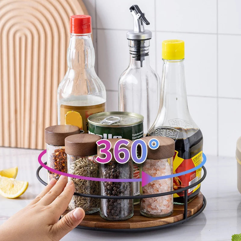 plateau tournant bois 360 degres lazy susan rangement epices bouteilles cosmétiques moderne minimaliste