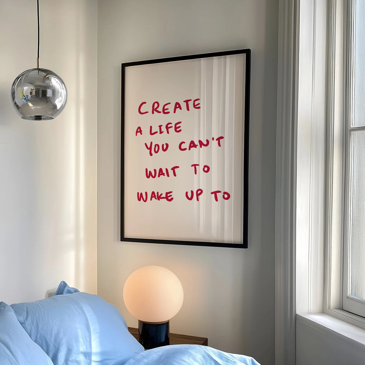 affiche encadrée texte minimaliste blanc rouge cadre aluminium salon chambre coucher decoration maison
