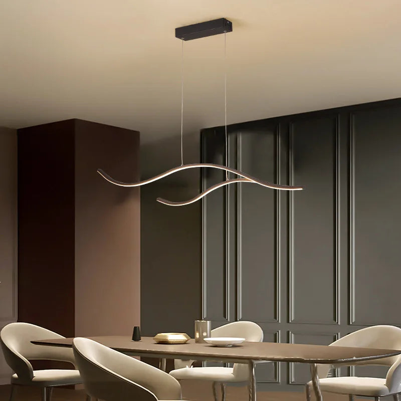 suspension lumineuse moderne or noir ampoules led ondulées 30w 60w remote dimming