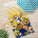 serviette plage microfibre enfant motif pororo séchage rapide grande douce blanche jaune bleu