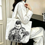 sac main blanc bleu clair rayures messi 10 polyestère réutilisable moderne graphique poignées détachables