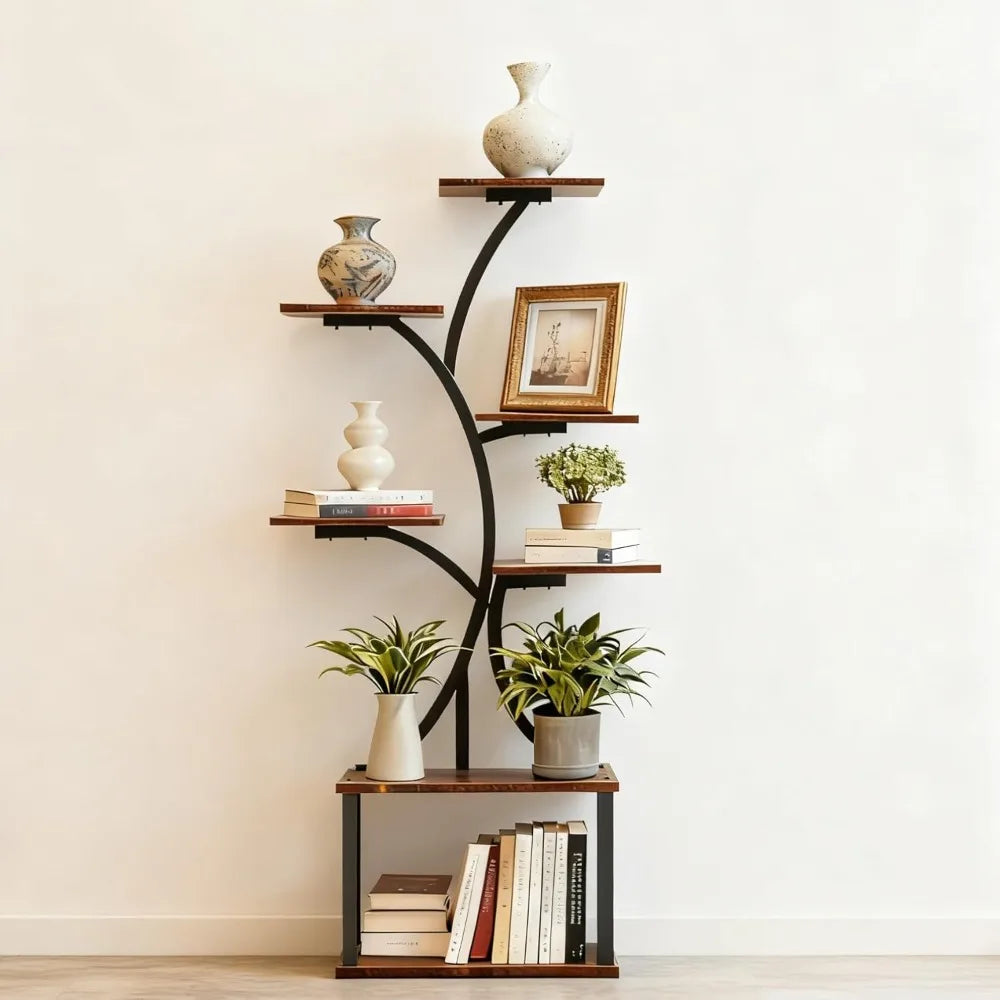 Porte plante intérieur en fer à 7 niveaux de 151 cm dans un salon