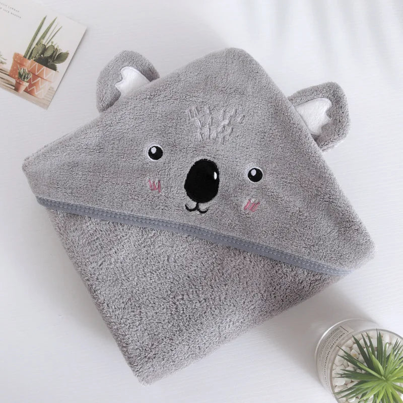 serviette bain bébé motif animaux ours éléphant chat doux décoration rose beige gris