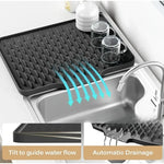 tapis silicone anti dérapant moderne drainage vaisselle assiettes verres noir gris protection chaleur easy