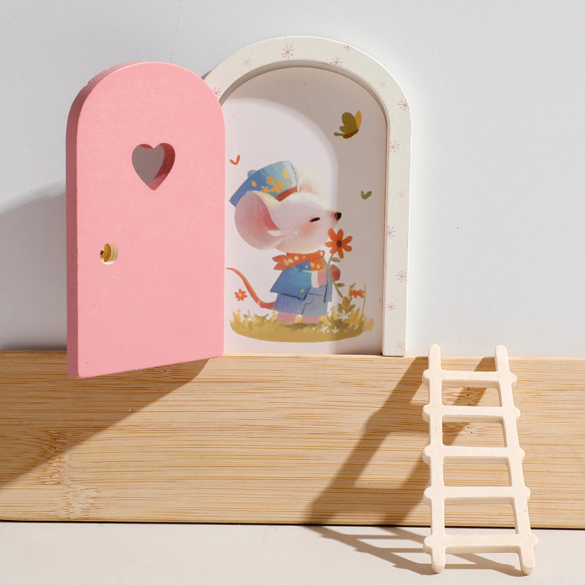 décoration murale porte elfe bois miniature souris étoile cœur cadeau enfant fantaisie