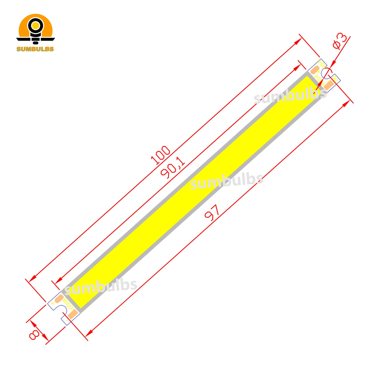barre led 100x8mm orange verte blanche 5w 12v clips aluminium silicone moderne