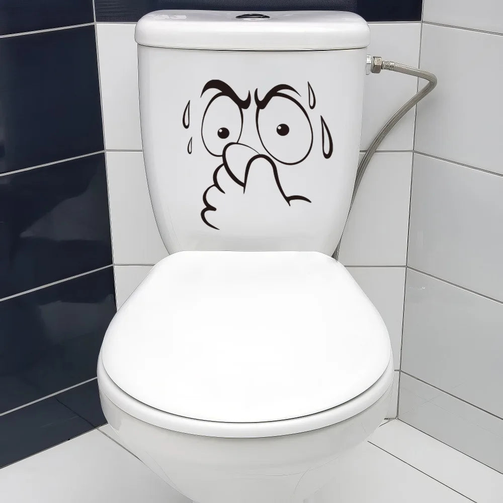 autocollants toilette souriant dessin animé blanc yeux grands ouverts larmes sourire langue sortie salle
