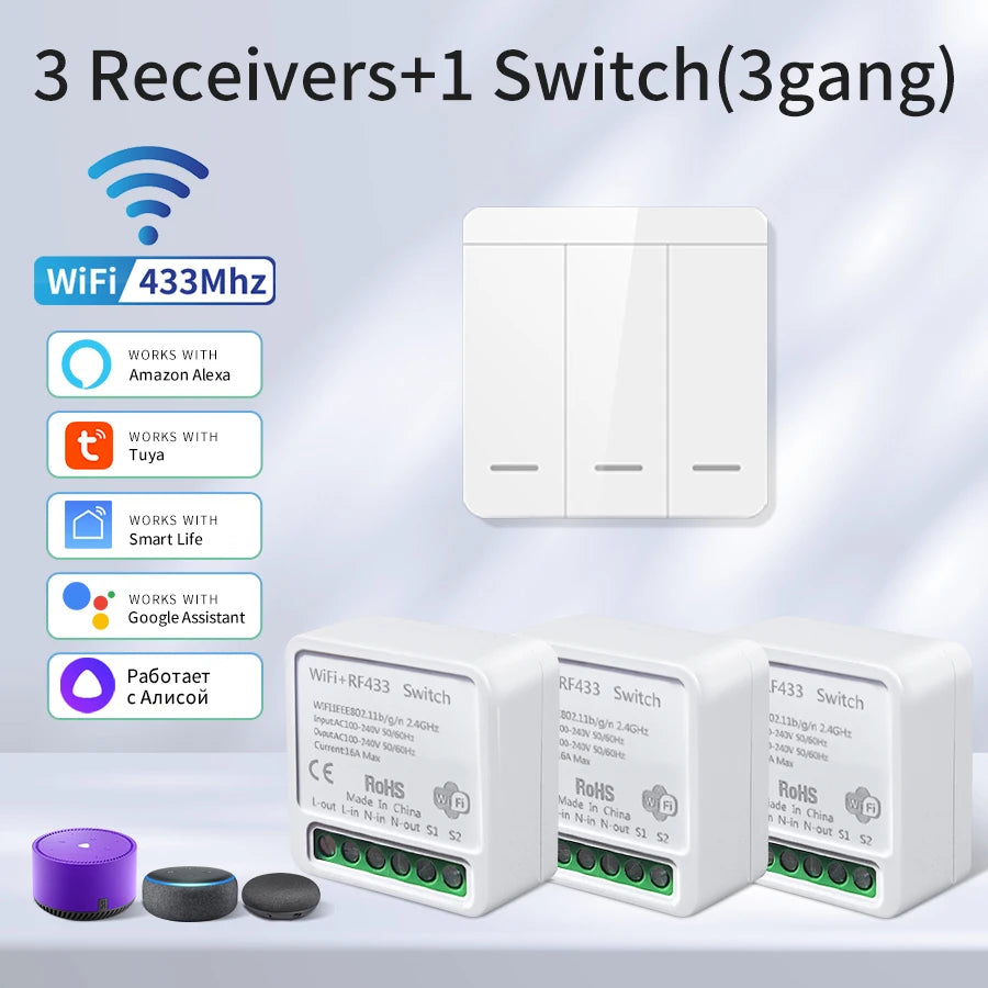 interrupteur mural sans fil blanc smart wifi rf 433mhz moderne minimaliste