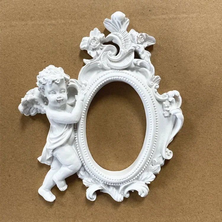 cadre photo rétro or relief floral baroque vintage shabby chic angel figurine round rectangular