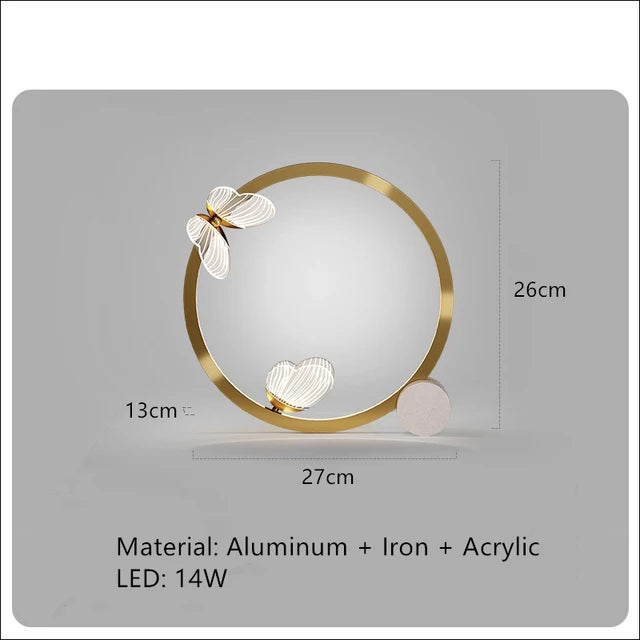suspension lumineuse contemporaine or blanc papillons relief cercle lumineux opacité translucidité fixations minimalistes chambre