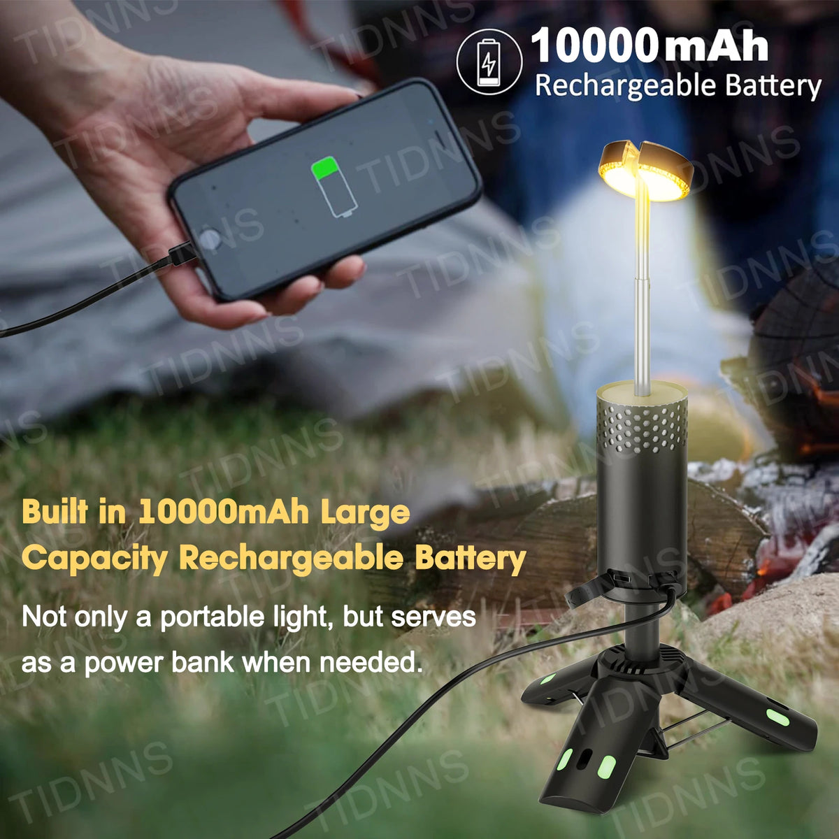 lampe poche portable rechargeable led camping 12h autonomie noir vert moderne