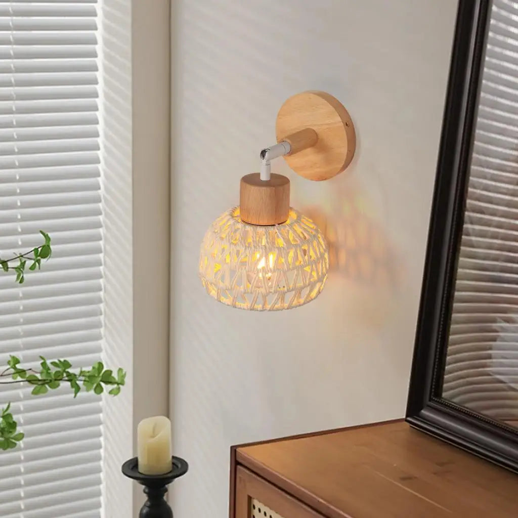 lampe murale tissu tressé bois naturel éclairage moderne rustique entrée chambre coucher