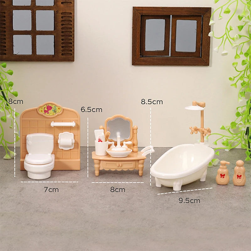 ensemble meubles salle bain miniature blanc rose beige texture bois classique toilette vasque miroir