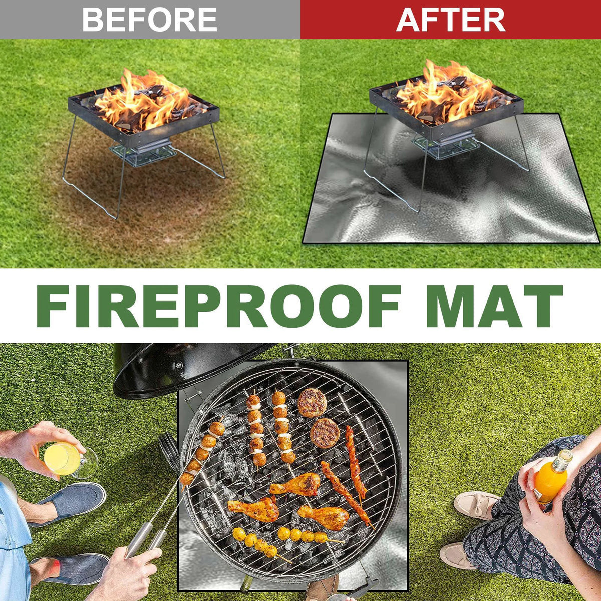 tapis protection feu patio barbecue extérieur gris métallisé fibre verre aluminisée texture rugueuse moderne