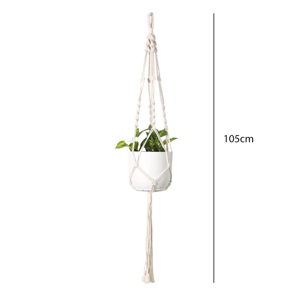 panier suspendu macramé motif géométrique boho chic couleur beige plante incluse fixations decoration maison