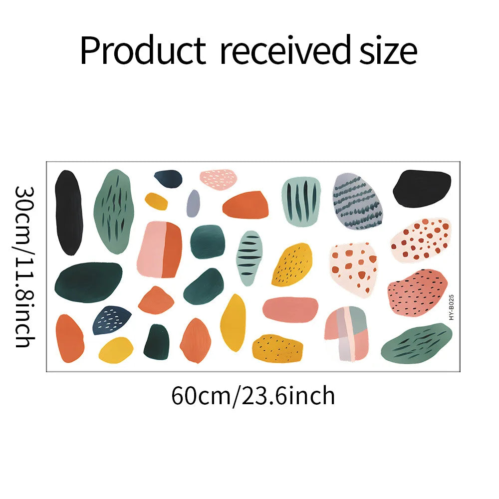 stickers muraux modernes abstraits vert orange rose noir beige formes géométriques points noirs chambre