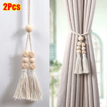 rubans rideau boho chic pompons bois beige clair inclusion accessoires fenêtre modernehôtel