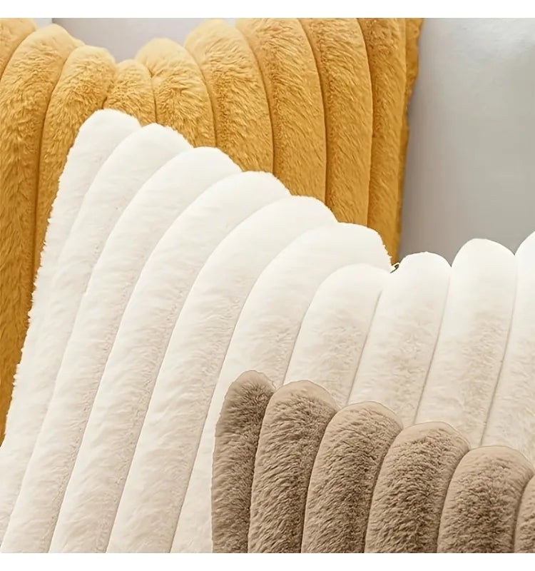 housses coussin fausse fourrure imitation cashmere rayées modernes polyester coton machine lavable fermeture zip