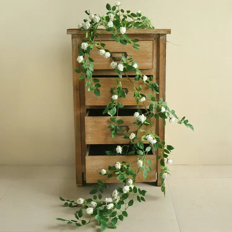 guirlande fleurs artificielles roses feuilles vertes décoration extérieure mariage anniversaire naturelle romantique accrochéeextérieur