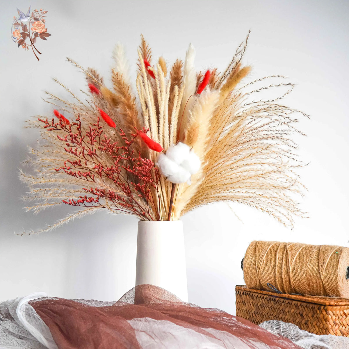 décoration maison bouquet fleurs séchées naturelles rouges anniversaire mariage rustic