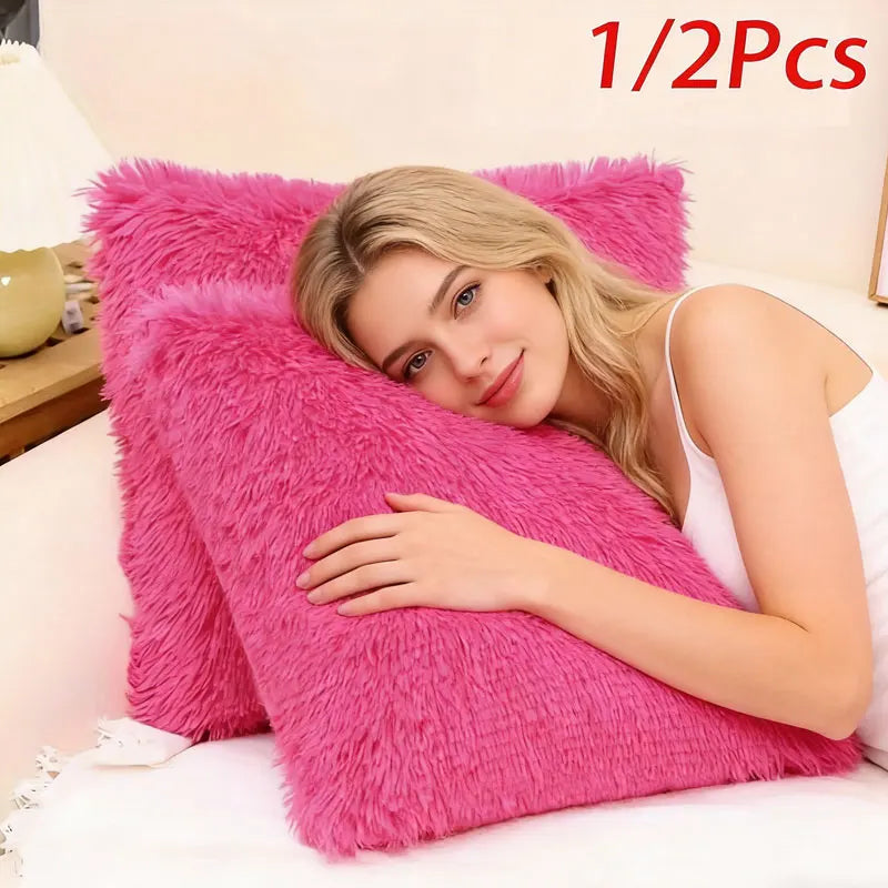 housse coussin rectangulaire fourrure polyester solide moderne noir rose gris clair rouge fermeture glissière