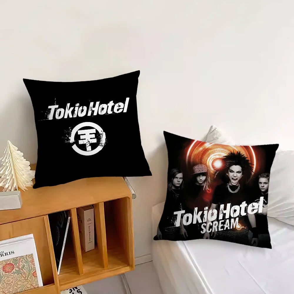 taie d'oreiller décorative noire motif groupe tokio coussin salon chambre moderne coton polyester