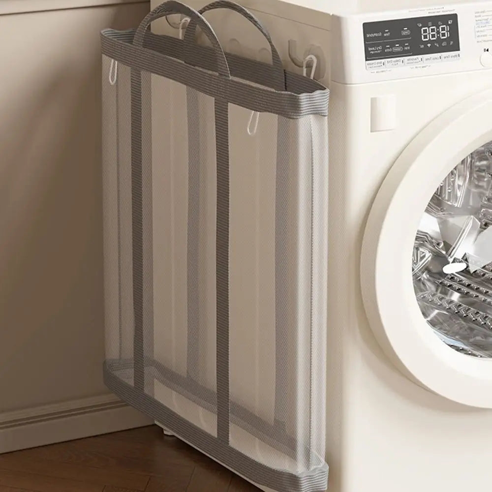 panier linge pliable rose clair maille transparente poignées amovibles moderne réutilisable polyester grande capacité