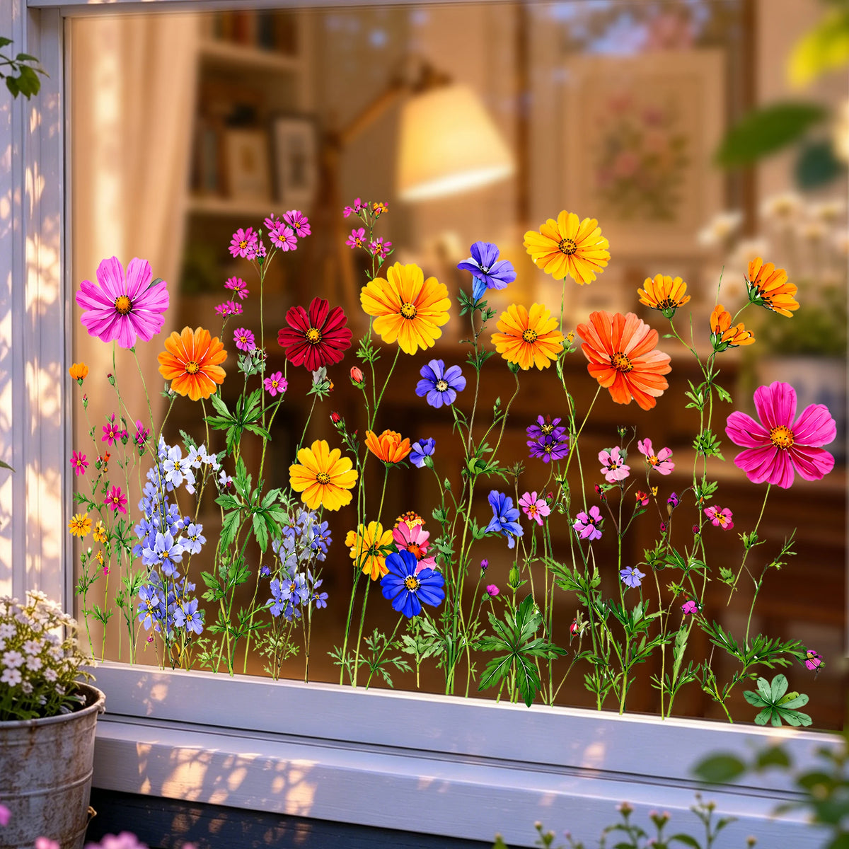 autocollants muraux fleurs multicolores deco maison balcon cuisine sans résidus réutilisables miroir variées feuilles