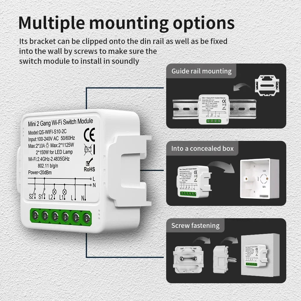 rideau module commutation wi fi blanc moderne clips vis connecteurs électriques 70*76mm 80*80mm 66*102mm