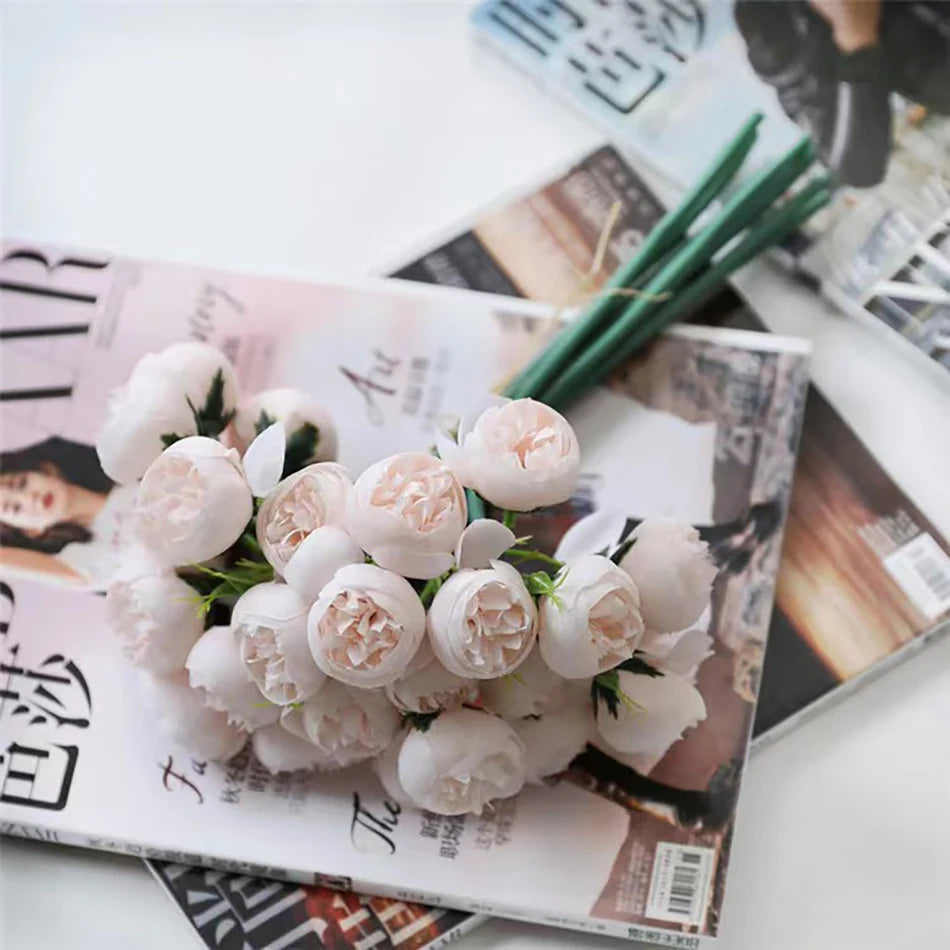 Pivoines artificielles en soie bleue pour décoration d'intérieur