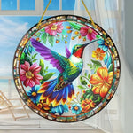 décoration extérieure oiseau verre soufflé art deco multicolore cordelette fleurs transparent