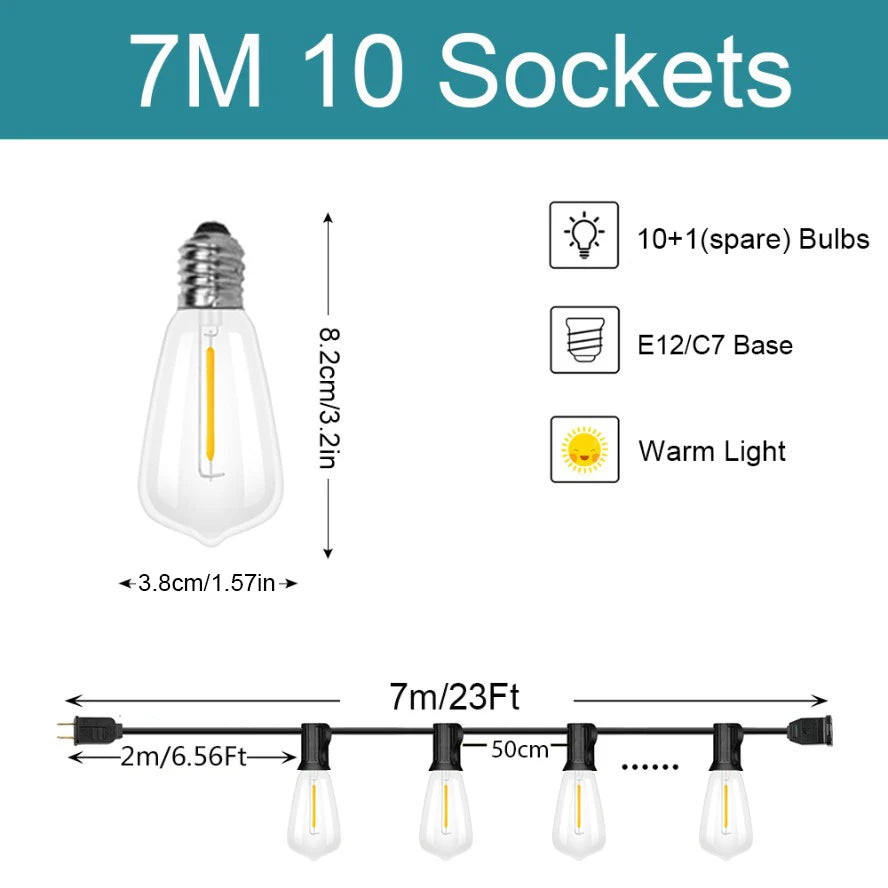 guirlande lumineuse led transparente vintage 15 ampoules 9m clips intégrés blanc noir moderne