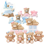 décoration gâteau anniversaire ours bleu rose voiture dessin animé nuages coeurs enfant festive résine