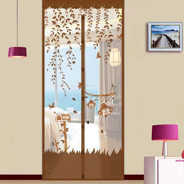 rideau porte magnétique violet fleurs oiseaux moderne anti moustiques polyester facile